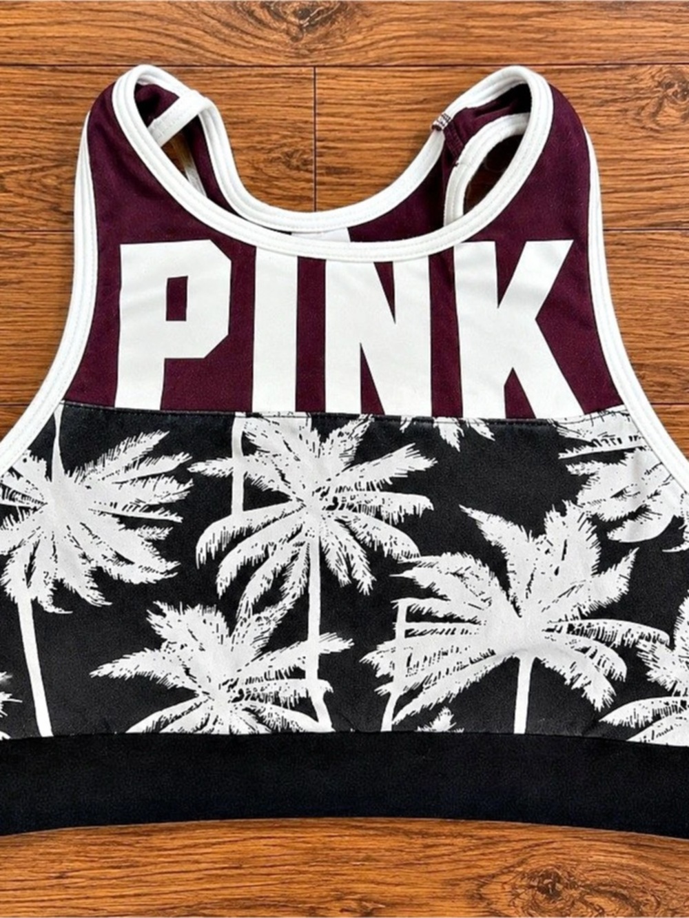 PINK Floral Athletic Bikini Top Black & Purple Size Medium